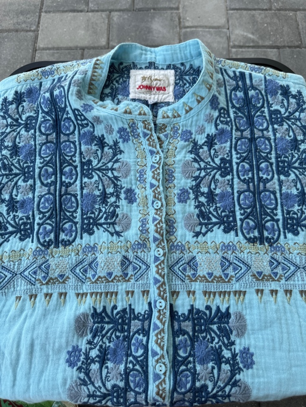 Johnny Was Light Blue Embroidered Tunic